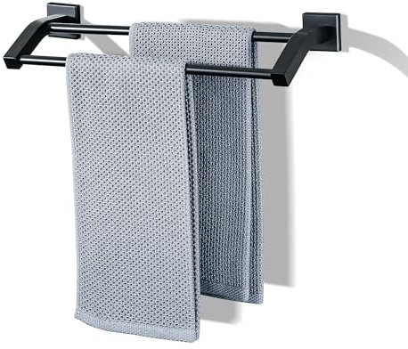 Mooche Towel Rail Wall Mounted, 42CM Towel Holder SUS304 Stainless Steel, Double Towel Rail Towel Bar Matte Black for Bathroom Kitchen Home