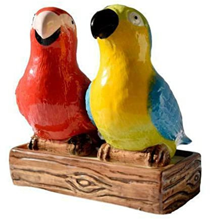 Novelty Ceramic Parrot/Macaw Cruet Set with Base - Salt and Pepper Pots/Shakers - Red, Blue, Yellow - 11.5 cm