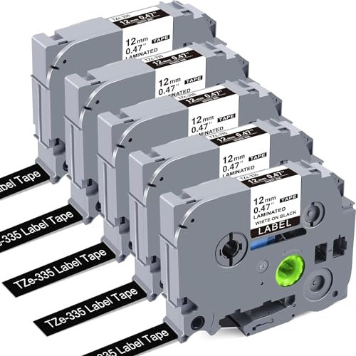 Kompatibel mit Brother P-touch Bänder 12mm TZe-335 Schwarz TZe TZ Tape 12 mm 0.47 P Touch Schriftband für Brother Beschriftungsgerät Ptouch H105 E100 P300BT H107B H100R H110 D210 D400VP H200