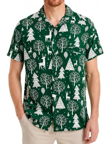 King Kameha Funky-Hawaii-Hemd, Weihnachten, Herren, Kurzarm, Christmas-Reindeer-Allover, Grün, XXL