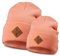 Soulbuddy Beanie - 2er Set Lachsrosa | Partnerlook-Set | 1 Herren oder Damen Wintermütze (One Size - 54-62 cm) und 1 Kinder Strickmütze (Größe M - 45-49 cm)