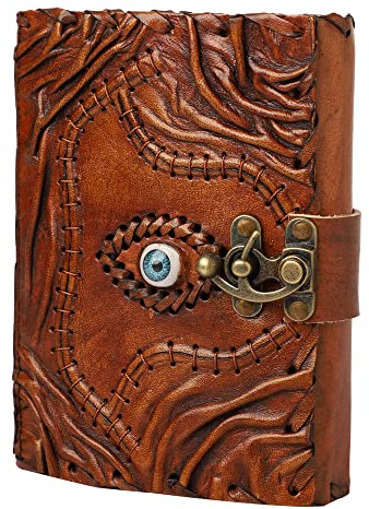 ALCRAFT Hocus Pocus Book of Spells Leather Journal Deckle Edge Paper Third Eye Vintage Leather of Shadows Journal Blank Antique Spell Book Lock Clasp Notebook