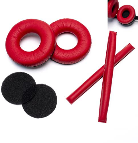 Voarmaks Regenbogenfarbene Ohrpolster, Kopfband, Kissen-Set, kompatibel mit Sennheiser HD25 HD250BT HD25-ll HD25S Il HMD25 Kopfhörer-Schaumstoff-Bezügen (rote Sets)