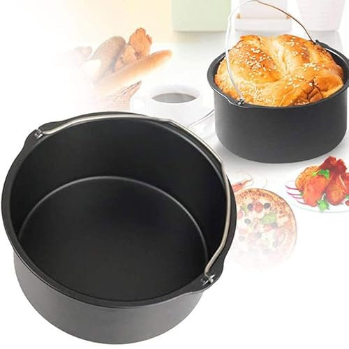 BEAUTYBIGBANG Air Fryer Accessories Cake Barrel Pizza Pan Round Cake Tin 6/7/8 inch General Air Fryer Accessories Baking Cake Tin with Handles Non-Stick Baking Pan (6 INCHES)