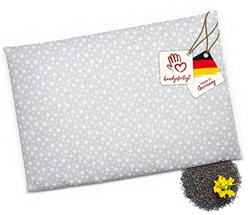 navango® Körnerkissen für Mikrowelle & Backofen geeignet | Hellgrau mit Sternmuster | Mit Rapsfüllung handgefertigt in Deutschland | ca. 30 x 20 cm | OEKO-Tex Baumwolle