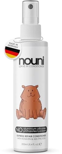 Leichtkämmspray für Kinder | Leave-In Conditioner: Anti Ziep Formel + ohne Ausspülen | OHNE Silikone, Parabene, Aluminium | Keratin & Seidenprotein bei Spliss, Haarbruch, Knoten | 200ml | nouni