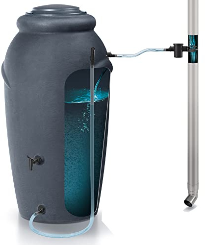 Prosperplast Aquacan Baby Regenwasserfass 210 l aus Kunststoff in Anthrazit, 59,6 x 56 x 118,3 cm + Zubehör-Set
