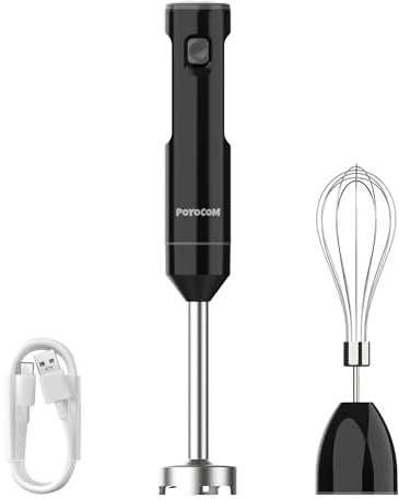 Frullatore a immersione senza fili a velocità variabile, POYOCOM minipimer ricaricabile, con cavo Type-C, frusta per le uova, per frullati, frappè, pappe e zuppe - Nero