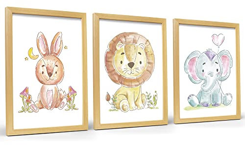 Milaboo® Poster Kinderzimmer Tiere I Made in Germany DIN A4 Bilder I Schöne Babyzimmer Deko I Kinder Wandbilder (3er Set Tiere 2)