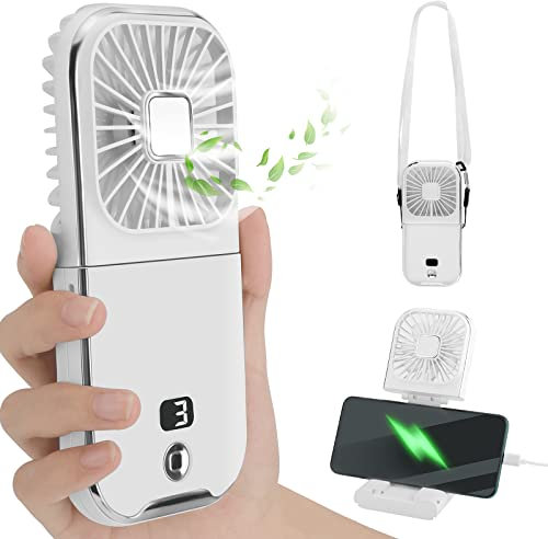 Mini Ventilador De Mano Portatil, Ventilador Pequeño Recargable A Pilas con Power Bank y 4 Velocidades Silencioso, Ventilador USB, Ventilador Personal Plegable para Interior Oficina Viajes