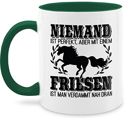 Tasse Tassen 325ml - Pferde - Niemand ist perfekt, aber mit einem Friesen ist man verdammt nah dran - 325 ml - Petrolgrün - geschenk für pferdeliebhaber mädchen sprüche pferd namen pferden