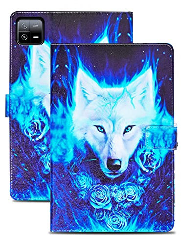 Rostsant Hülle für Xiaomi Pad 6/Pad 6 Pro 2023 11 Zoll PU Leder Hülle Magnetischer Ständer Xiaomi Pad 6/Pad 6 Pro 2023 Wallet Tablet Schutzhülle für Xiaomi Pad 6/Pad 6 Pro 11 Zoll - Weißer Wolf