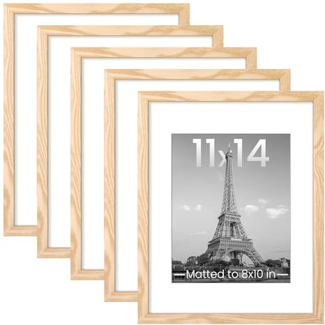 upsimples 11x14 Picture Frame, Gallery Wall Frames Set of 5, Natural Style