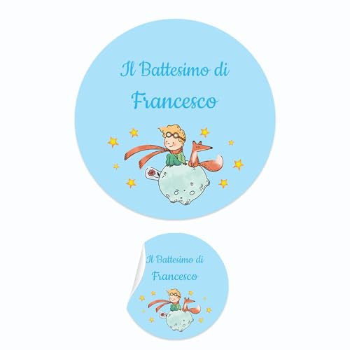PV Grafik® 100 Tag Adesivi Personalizzati con nome e data, Etichette Adesive per Battesimo e Nascita personalizzati con nome e data Scegli la tua Misura e Personalizza (Principe 06)