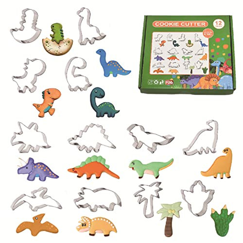 5 moldes para galletas de dinosaurio de acero inoxidable, para fondant de pasta de azúcar