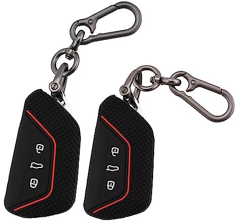 ERMWALR 2 pièces Coque de clé de Voiture avec Porte-clés pour , 3 Boutons en Silicone pour Golf 8 ID.3 ID.4 Seat Leon Tarraco Ateca Skoda 2020-2022 (Vlw-3D-BB)