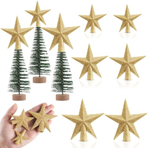 Hiboom Mini-Stern, Weihnachtsbaumspitze, 6,9 x 5,1 cm, glitzernder Weihnachtsbaum-Stern für Weihnachtsbaum, Party, Dekoration, Urlaub, Outdoor, Innenbereich, Heimschmuck