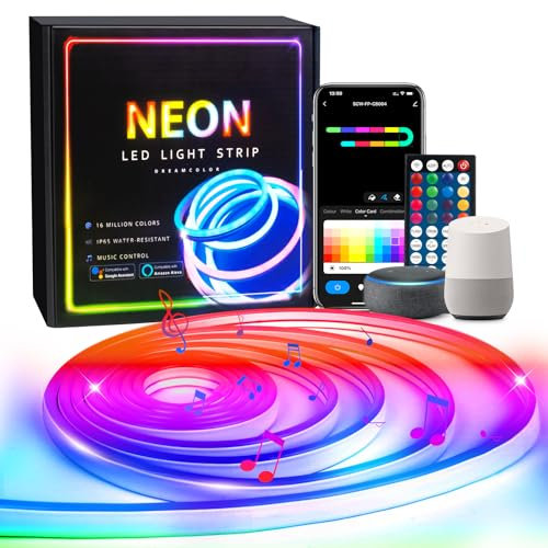 Neon LED Strip 3m,RGBIC LED Streifen 12V Dimmbar & Musik Sync,mit App-Steuerung und Alexa/Google Assistant-Kompatibilität,Flexibles Silikon für DIY,perfekt für Wohnzimmer und sowie Wanddekoration