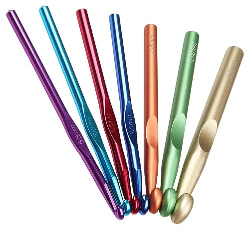 Coopay Groß Häkelnadel Set, 7 Stück Metall Häkelnadeln 6,5 mm, 7,0 mm, 8,0 mm, 9,0 mm, 10 mm Größere 12 mm 15 mm, Ergonomische Jumbo Häkelnadeln für Chunky Garn oder Stoffstreifen, Klobige Häkel Set