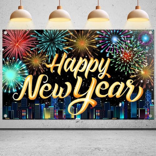 Shinybox Silvester Deko 2025 Dekoration, Neujahr Party Dekorationen Banner, Schwarz Gold Neujahr Banner, Happy New Year Banner, Frohes Neues Jahr Hintergrund für Silvesterpartydekoration(A)