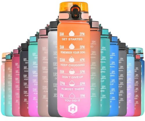 HOMEEX 1 Litre water Bottle Motivational Fitness Sport Water Bottles with Straw & Time Maker, BPA-free Plastic Drink Bottle 1l Design for,Gym (Pink and Orange)