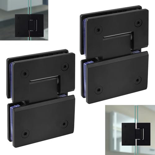 Cokritsm Shower Door Hinges 180 Degrees Shower Screen Hinges Replacement Parts with Mounting Hardware Stainless Steel Glass Door Hinges Bathroom Gate Clamp for 8mm to 12mm Glass Black 2Pack