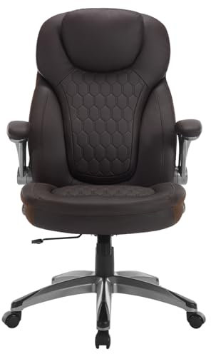 WOLTU Chaise de Bureau Ergonomique, Fauteuil de Direction avec Fonction de Basculement et Reversible Armrest, Convient aux Bureaux et aux Salles de Réunion, Lecture en Similicuir, Brun