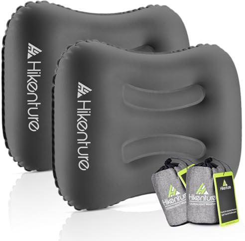 HIKENTURE Camping Kissen [2er Set], Aufblasbares Reisekissen Ultraleicht, Ergonomisches Kopfkissen Nackenkissen für Camping, Reise, Outdoor, Inflatable Travel Neck Pillow, Grau