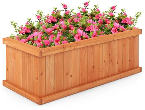 GiantexUK Wooden Garden Planter, Rectangular Raised Bed Flower Pot with 2/4 Drainage Holes, Indoor Outdoor Raised Planter Boxes Container for Plants Herbs Fruits Vegetables (78 x 35 x 30cm, 4 Holes)