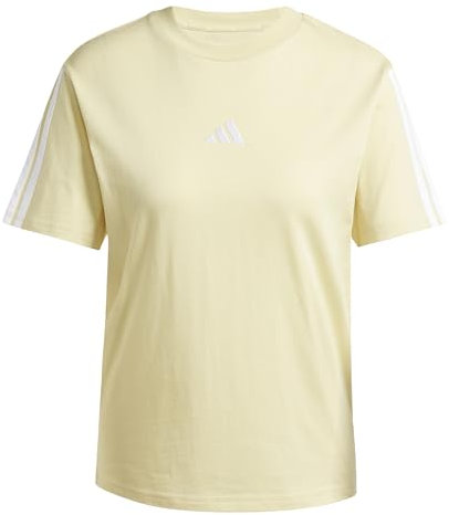 adidas Damen Essentials 3-Stripes Sleeve Cotton T-Shirt, Powder Yellow/White, XL