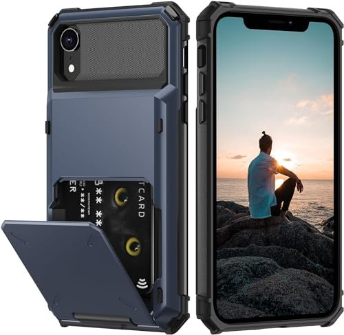 Draamvol for iPhone X Case iPhone XS Case with Card Holder Slots Armor Shockproof Flip Wallet Case Hard PU Back Soft TPU Inner Bumper Cover for iPhone X/iPhone XS Phone Case, Blue