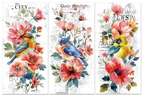 PLIGREAT 3 Blätter Vintage Blumen und Vogel reiben auf Transfers für Handwerk und Möbel, reiben auf Transfer Aufkleber reiben auf Abziehbilder Home Decor Transferpapier für Holz Möbel Schrank