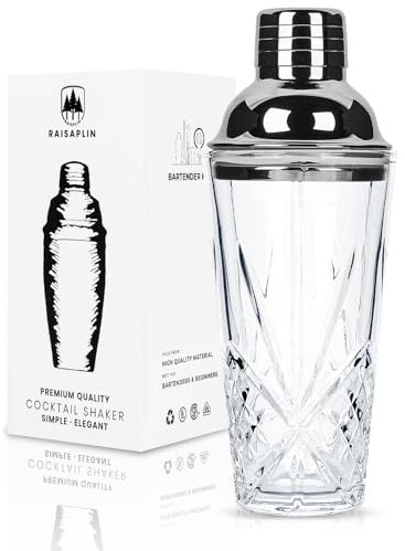 Glass Cocktail Shaker Set with Built-in Strainer - 14 Ounces Martini & Margarita Mixer Bartender Tools for Whiskey, Beverages, Coffee, Durable Crystal Clear Shaker Cup for Party, Home Bar & Gifts