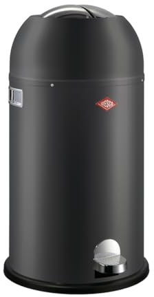 Wesco Kickmaster Abfallsammler in der Farbe graphit matt, pulverbeschichtetes Stahlblech, eingebauter Dämpfer, 33 Liter Volumen, großer Einwurf