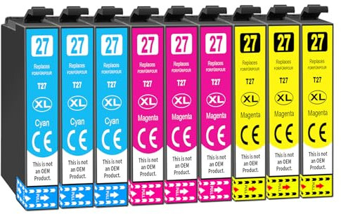 27 XL Multipack 27XL Druckerpatronen Kompatibel für Epson 27XL für Epson WF 3620 Druckerpatronen Workforce WF-3640 WF-7720 WF-7710 WF-7610 (3 Cyan, 3 Magenta, 3 Gelb)
