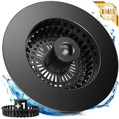3 in 1 Kitchen Sink Strainer & Stopper, Pop Up Drain Plug for 3.5 Inch Sink – Anti-Clogging, Brass Core, Easy to Clean with Bonus Basket – Black – DIKSEFN