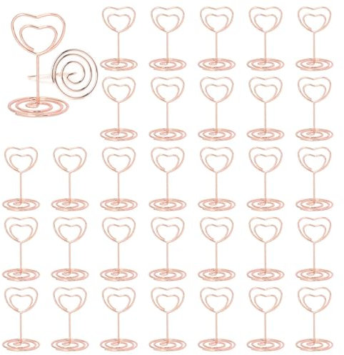 MisFun 30 Stück Tischkartenhalter, Fotohalter, Fotohalter mit Klammern, Memohalter, Tischkarten Halterung, Tischnummernhalter für Hochzeiten, für Hochzeiten, Jubiläen, Partys (Herzform Roségold)