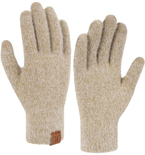 Bequemer Laden Touchscreen Handschuhe Damen Winter Warm Winterhandschuhe Strickhandschuhe mit Elastisch Manschette Frauen Geschenk, Khaki