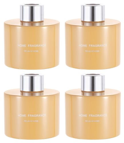 sourcing map 4pcs Empty Glass Diffuser Bottle 140ml/4.7oz Refillable Fragrance Accessories Aromatherapy Jar Container for Replace Reed Diffuser Home Bathroom Pale Orange with Silver Tone Cap