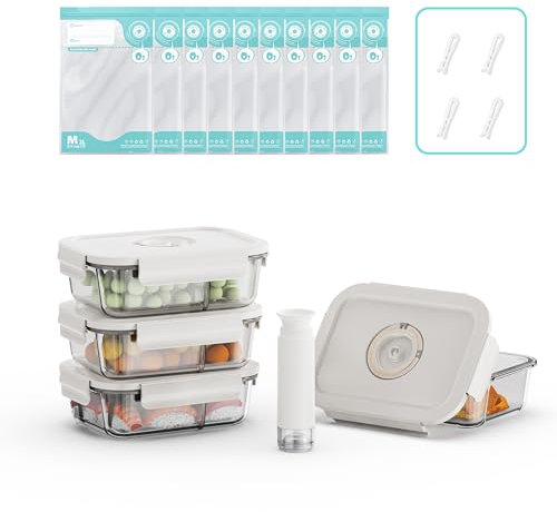 Annalocker 4 Pack Recipiente de cristal para la preparación de comidas con fecha y bomba (s