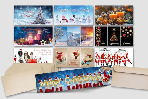 Edition Colibri 10 Panorama - Weihnachtskarten mit Umschlag-Set: DIN Lang (42 cm), christmas cards, 5 lustige und 5 nostalgische Motive (11146-11164)