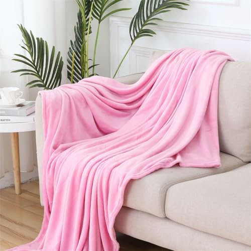 DOTBUY-SHOP Épais Couleur Bonbon Couverture, Douce Couvertures en Flanelle, Confortable Couverture Polaire, Couverture Chaud Hiver, Jeté de Canapé Convient Adultes et Enfants (100x140cm,Rose)