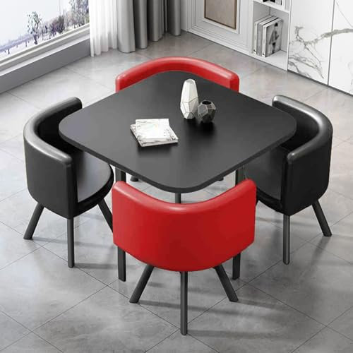 Modernes quadratisches Konferenztisch- und Stuhl-Set für 4 Geschäftsverhandlungen, Schreibtisch, Büro, Empfangsraum, Möbel, Club, Lounge, Wohnzimmer-Set (rot)