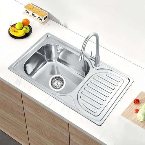 VELAZO. Spüle Edelstahl, Spülbecken 76x43 cm, Edelstahl Spüle Küche, Einzelbecken mit Siphon, inkl. Ablaufgarnitur und Montageset