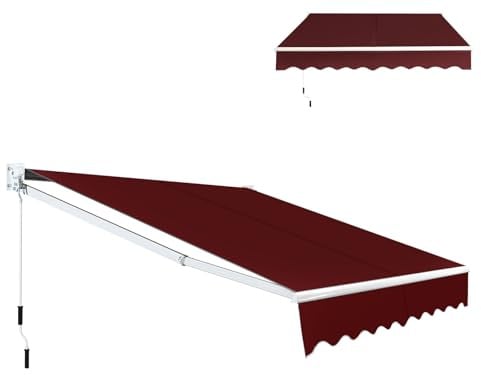 HOMASIS Toldo Manual Retráctil Plegable, Toldo Enrollable Exterior con Manivela de Metal, Protección UV, Impermeable, Ventana Puerta de Techo para Terraza, Jardín, Balcón (Burdeos, 295x250cm)