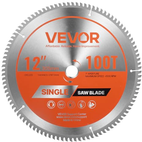 VEVOR Circular Saw Blade, 305 mm Diameter, 100 Sharp Alloy Teeth, 25.4 mm Arbor, Fine Finish, Aluminum Cutting Blade for Circular Saw, with Noise-Reducing Heat Vents, for Cutting Steel and Metal