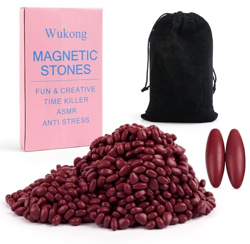 Wukong Hämatit Magnetsteine Tiefrosarot – 600 g (ca. 1000 Stück)mit 4 ovalen Magnetsteinen – Anti-Stress-Magnete für Erwachsene, kreatives Fidget-Spielzeug gegen Stress & ADHS