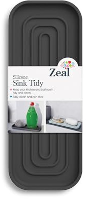 Zeal Silicone Sink Tray – Soap and Sponge Holder for Kitchen or Bathroom Sink, Non-Slip Silicone Organiser (Dark Grey)