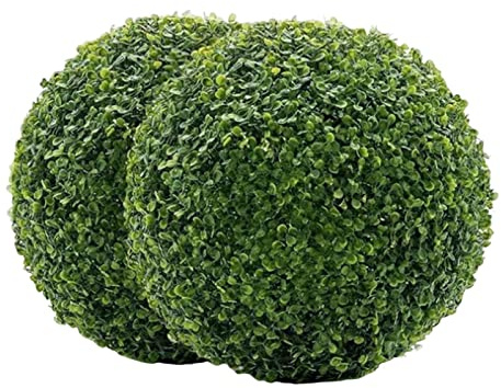 2 Stück Künstliche Buchsbaumkugel , Upgrade Großformatig Wetterfeste & 2D Realistische Dekokugel für Garten, Balkon & Wohnung , Immergrüne Kunststoff-Pflanzenkugel,Herbstdeko,Weihnachten (28cm)