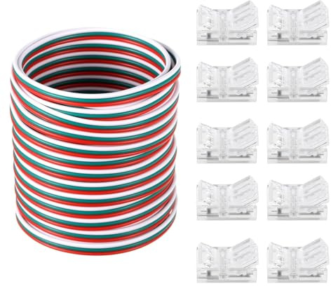 Dupoem 5 Meter 22AWG 3-Pin LED-Streifen-Verlängerungskabel mit 10 x 10 mm LED-Streifenverbindern, 12V-24V DC-Anschlusskabel, Geeignet für 3528 2835 5050 5630 WS2812B SMD-LED-Streifen